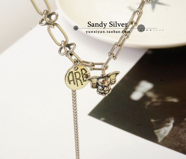 the republic of korea customized Retro 925 Sterling Silver Type U chain Mosaic three-dimensional Small elephant letter Tassel chain have cash less than that is registered in the accounts Necklacein the Accessories/Fashion Jewelry, Necklace category - from Buy2taobao.com to provide professional Taobao agent buy service
