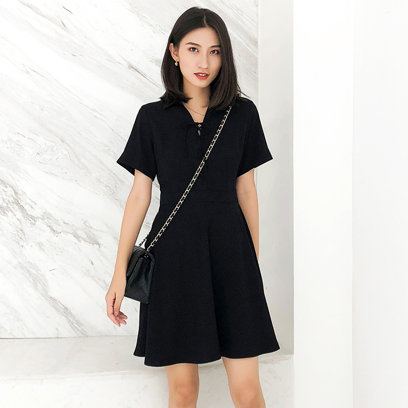黑色连衣裙夏季女2019V领雪纺气质修身显瘦短袖性感小香风a字裙子|msdalam kategori Butik wanita / wanita, pakaian - dari Buy2taobao.com untuk memberikan perkhidmatan ejen Taobao profesional membeli