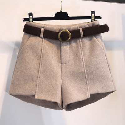 毛呢短裤女秋冬款外穿休闲裤黑色百搭高腰显瘦阔腿裤呢子加厚靴裤