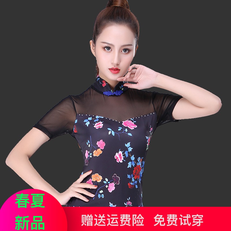 拉丁舞2019新款成年夏季跳舞短袖上衣旗袍领恰恰烫钻表演练功服装在类目 运动/瑜伽/健身/球迷用品, 舞蹈/健美操/体操, 拉丁舞, 拉丁舞上装中 - 来自Buy2taobao.com提供专业的淘宝代购服务