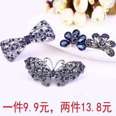 时尚水晶顶夹日韩蝴蝶结发夹简约女头饰发饰品韩国发卡横夹弹簧夹