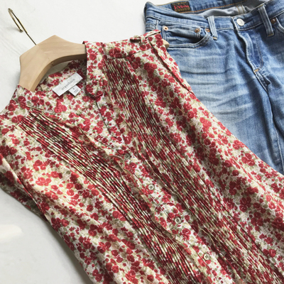 美单出口70%棉30%真丝无袖休闲衬衫女夏丝加棉衬衫短袖打底衫