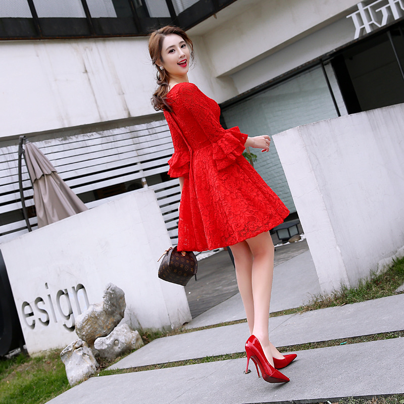 敬酒服新娘春季2019結婚新款禮服連衣裙聚會短款喇叭袖韓版晚禮服在類目 女裝/女士精品, 婚紗/旗袍/禮服, 婚紗中 - 來自Buy2taobao.com提供專業的淘寶代購服務