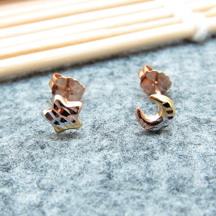Lost jewelry 18K star Moon Ear Studs Tricolor Winnings AU750 Ear Studs Jewelry Female models birthdayin the Jewelry/Diamond/Jade/Gold , K gold jewelry, Earrings category - from Buy2taobao.com to provide professional Taobao agent buy service