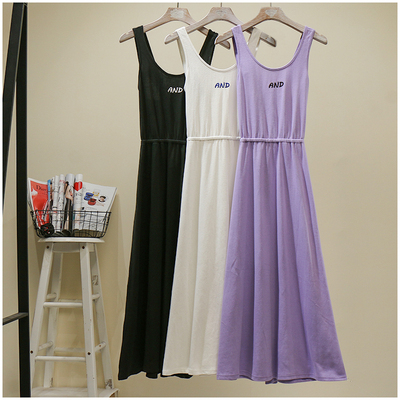 包邮 2019夏季性感美背刺绣高弹力腰中长款时尚露背连衣裙100236