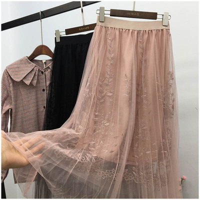 包邮 很仙网纱半身裙女2019新款刺绣花蕾丝裙仙女裙子67351