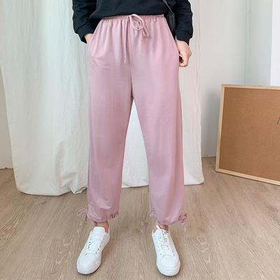 包邮 2019秋款百搭系带束脚裤高弹力腰垂感宽松阔腿休闲裤103839
