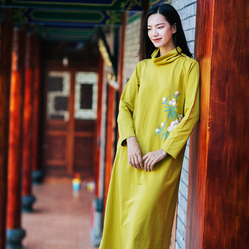 中国风手绘复古文艺柠檬黄针织棉质连衣裙中长款女打底裙春秋装|msdalam kategori Butik wanita / wanita, pakaian/pakaian kebangsaan/peringkat pakaian, pakaian/pakaian Cina, skirt - dari Buy2taobao.com untuk memberikan perkhidmatan ejen Taobao profesional membeli