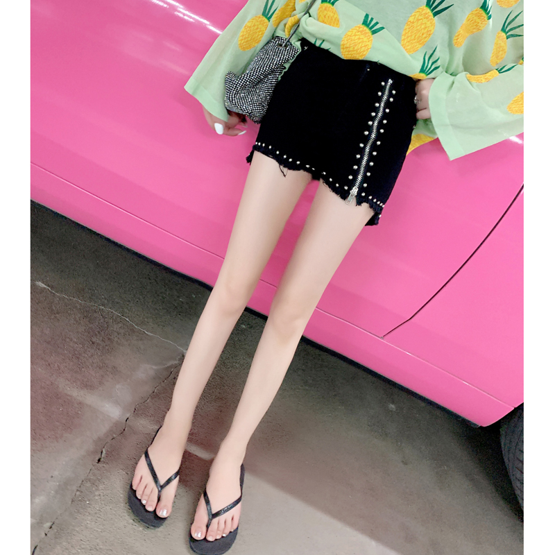 2019 summer new pattern Korean Edition fashion Jeans Show thin Versatile Side zipper rivet decorate cowboy shortsin the Women's clothing/Boutique , Skirts category - from Buy2taobao.com to provide professional Taobao agent buy service