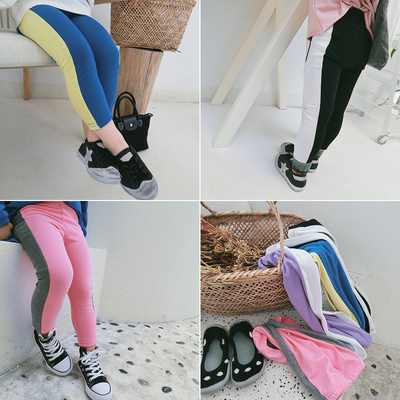 2018秋季新款中小女童女宝宝棉打底裤拼接款秋款休闲百搭长裤子潮