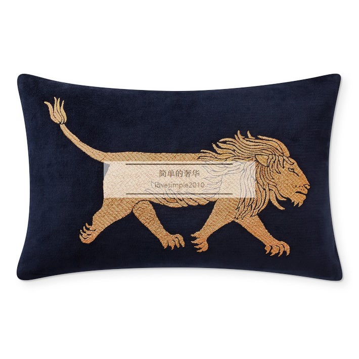 美国 简单的奢华 Lion 藏青金狮 天鹅绒刺绣 35*55cm抱枕腰枕现货|msdalam kategori rumah Fabrik, bantal/bantal - dari Buy2taobao.com untuk memberikan perkhidmatan ejen Taobao profesional membeli