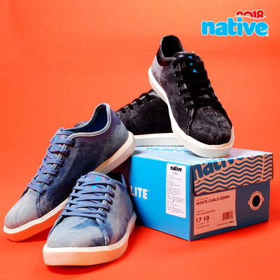 Native Monte Carlo Denim 男女百搭酸洗牛仔帆布运动休闲鞋板鞋