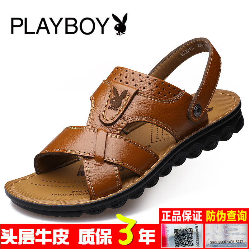 花花公子男鞋头层牛皮2019夏新品男士休闲凉鞋拖鞋真皮防滑沙滩鞋在类目 流行男鞋, 凉鞋中 - 来自Buy2taobao.com提供专业的淘宝代购服务