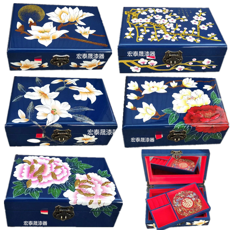 平遥漆器首饰盒 蓝色经典款 报喜梅花 玉兰花 节日礼物|msdalam kategori Aksesori rumah, barang-barang hiasan, kotak barang kemas - dari Buy2taobao.com untuk memberikan perkhidmatan ejen Taobao profesional membeli