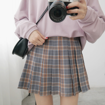 【天天特价】春秋学院风可爱格子百褶半身裙裤高腰学生A字短裙女