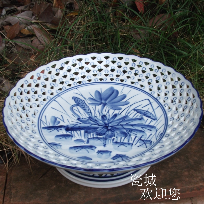 Jingdezhen Ceramic Blue and white Lotus Hollow Fruit plate Fruit bowl For disc a decoration Large and medium Fruit baskets Worship 30in the Home accessories , Decorative items , Fruit plate/Fruit baskets category - from Buy2taobao.com to provide professional Taobao agent buy service