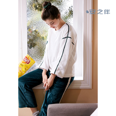 安之伴买一送一珊瑚绒情侣睡衣女冬保暖休闲男长袖裤家居服两件套