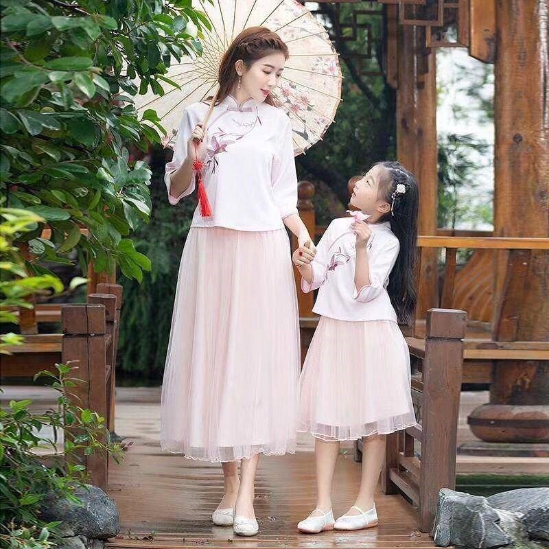 改良汉服女中国风服汉素日常古风裙子学生夏季宽松古装母女装套装|ruв категории Женская одежда, костюм/национальная одежда/театр костюм, национальная одежда/этап погрузки - от Buy2taobao.com для оказания профессиональной услуги покупки агента Taobao