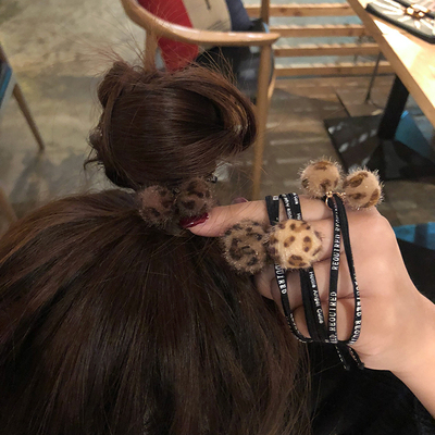 豹纹头绳韩国女皮套橡皮筋女发绳扎头发百搭成人少女毛球毛绒发圈