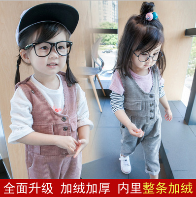 宝宝背带裤春秋灯芯绒男女童可开档长裤婴幼儿连体裤子休闲条绒裤