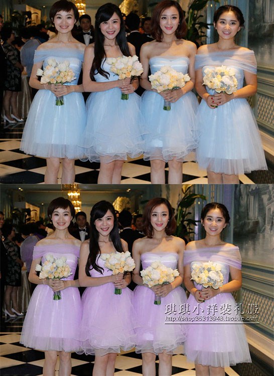 Bridesmaid full dress one word David Tuxedo Bridesmaid Dresses have cash less than that is registered in the accounts wathet violetin the Women's clothing/Boutique , Wedding/Cheongsam/Formal dress , Formal dress/Evening category - from Buy2taobao.com to provide professional Taobao agent buy service