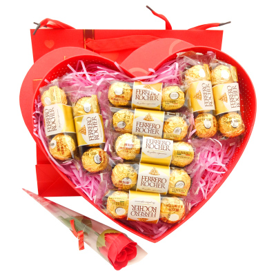 费列罗巧克力礼盒装DIY心形27粒送玫瑰花 圣诞节生日礼物