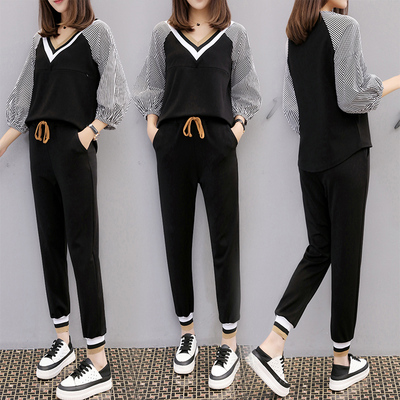 2019 new pattern Spring and autumn season stripe bishop sleeve go out nurse jacket Haren pants Two piece set Show thin lactation suitin the Maternity/Maternal supplies/Nutrition , Tracksuit/Nursing equipment/Autumn clothes , Tracksuit tops category - from Buy2taobao.com to provide professional Taobao agent buy service