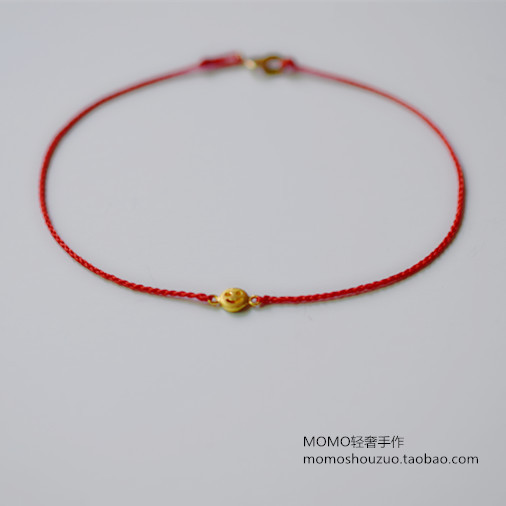 0.4 millimeter manual weave Year of fate Red rope Bracelet gold Sufficient gold Smiling face 18k Golden Tail Buckle Ropein the Accessories/Fashion Jewelry, Bracelets category - from Buy2taobao.com to provide professional Taobao agent buy service