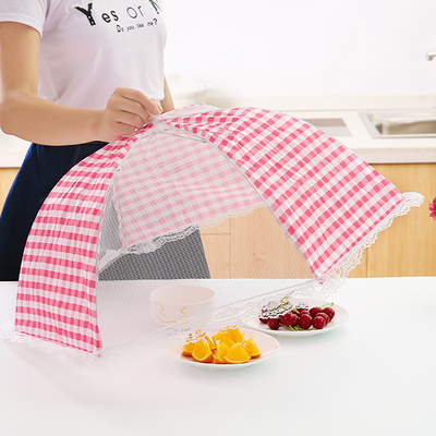 蕾丝格子折叠圆形饭菜罩子大号餐桌罩水果防苍蝇食物罩透气盖菜罩