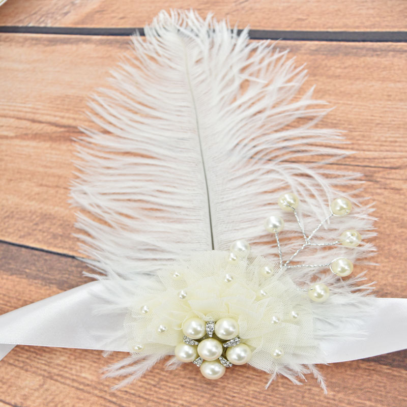 Wind name manual wedding bride Hand Flower A wrist Flowers white Pearl Feather Retro Decorative flowers Conferencein the Festive supplies/Gift , Wedding Themes/Props , Flower wrist category - from Buy2taobao.com to provide professional Taobao agent buy service