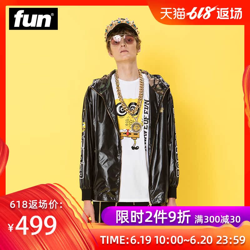 Fun潮牌连帽风衣男秋季新款海绵宝宝黑色街头潮流外套男装上衣|ruв категории Мужская одежда, ветровка - от Buy2taobao.com для оказания профессиональной услуги покупки агента Taobao