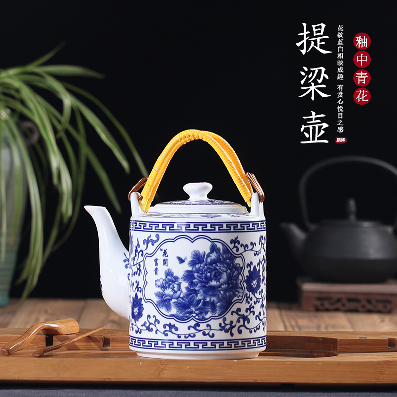 景德镇陶瓷器青花茶壶泡茶凉水壶家用提梁冷水壶大容量茶壶中式在类目 餐饮具, 茶具, 茶壶中 - 来自Buy2taobao.com提供专业的淘宝代购服务