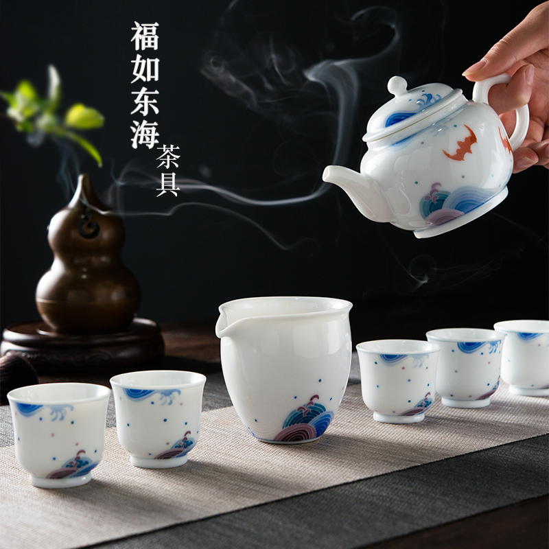 千红窑釉下彩手绘功夫茶具礼盒套装陶瓷功夫茶具小套家用简约茶壶在类目 餐饮具, 茶具, 功夫茶具中 - 来自Buy2taobao.com提供专业的淘宝代购服务