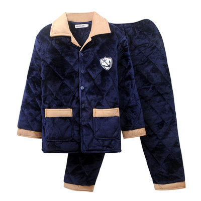 冬季男士睡衣加厚加绒中老年加肥加大码珊瑚绒三层夹棉保暖家居服