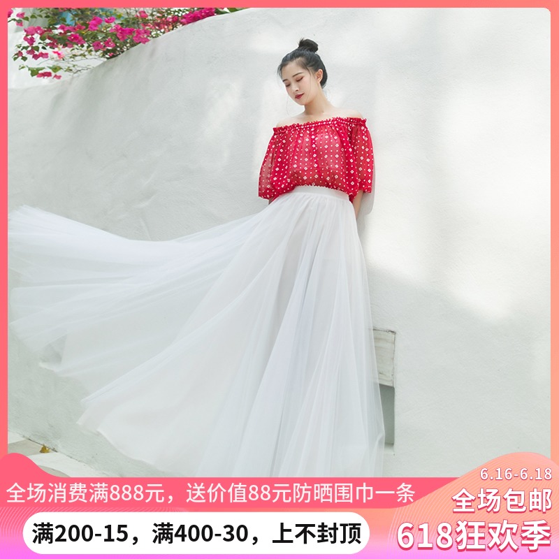 棉麻记2019夏季新款 文艺白色半身裙网纱长裙长款松紧腰A字裙女裙|ruв категории Женская одежда, юбка - от Buy2taobao.com для оказания профессиональной услуги покупки агента Taobao
