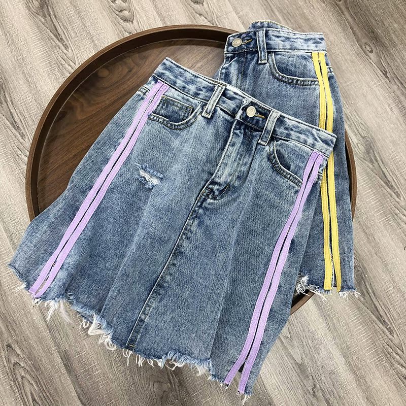 韩版时尚破洞学院风两道杠牛仔半身裙 小七家の优品|msdalam kategori Butik wanita / wanita, skirt - dari Buy2taobao.com untuk memberikan perkhidmatan ejen Taobao profesional membeli