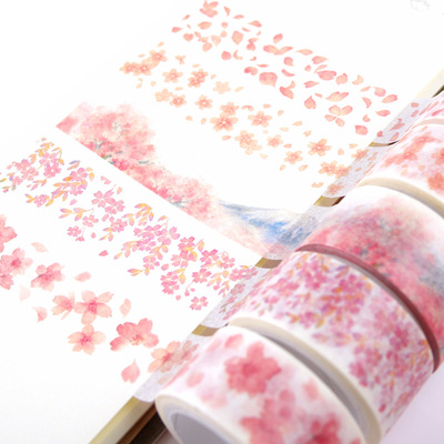 手账贴纸小清新手绘花瓣富士山装饰日记创意樱花手帐和纸胶带整卷
