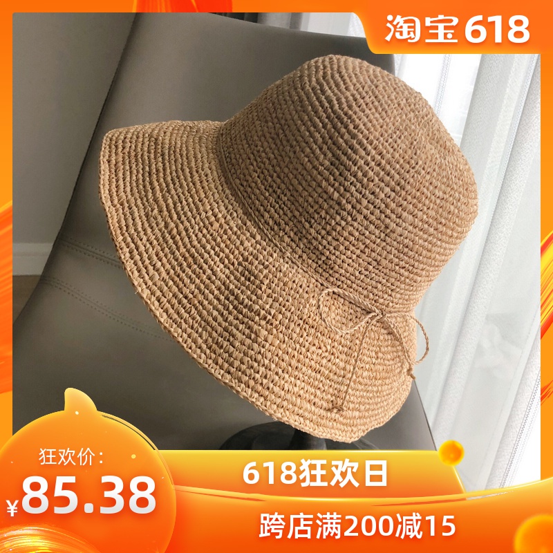 春夏新款草帽女遮阳帽手工拉菲草手钩防晒宽檐沙滩帽渔夫帽子|msdalam kategori Aksesori/Belt kulit/Hat/Muffler, Hat - dari Buy2taobao.com untuk memberikan perkhidmatan ejen Taobao profesional membeli