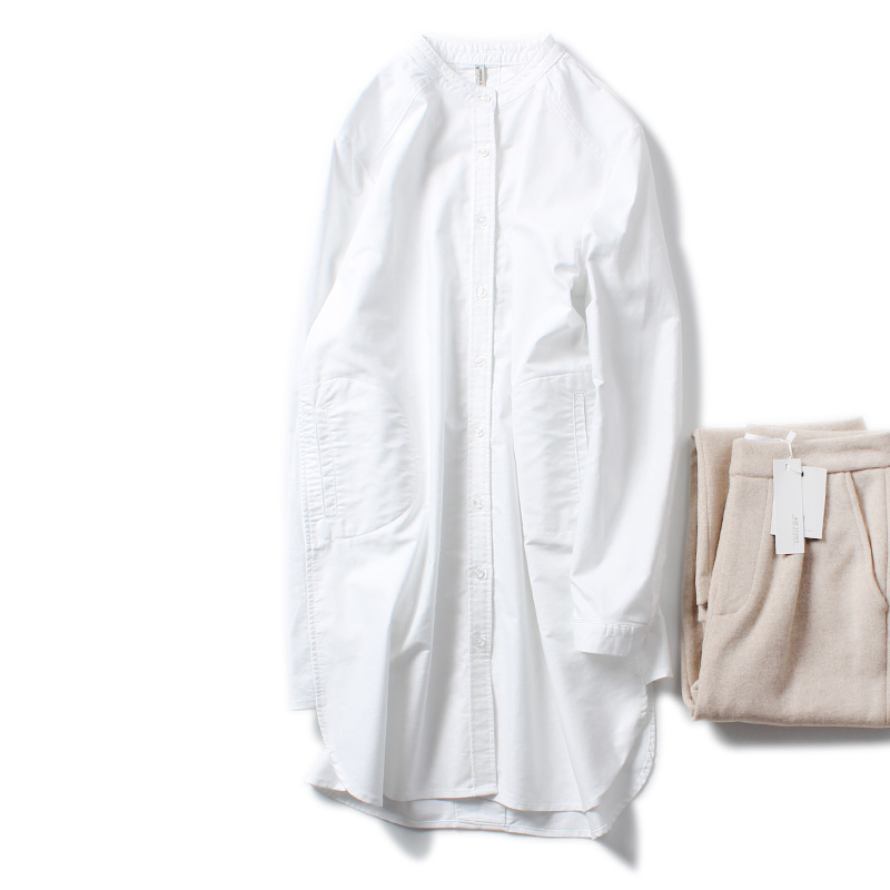2019 spring clothes new pattern Europe station fashion leisure time Stand collar Mid length version shirt pure cotton Oxford shirtin the Women's clothing/Boutique , Shirt category - from Buy2taobao.com to provide professional Taobao agent buy service