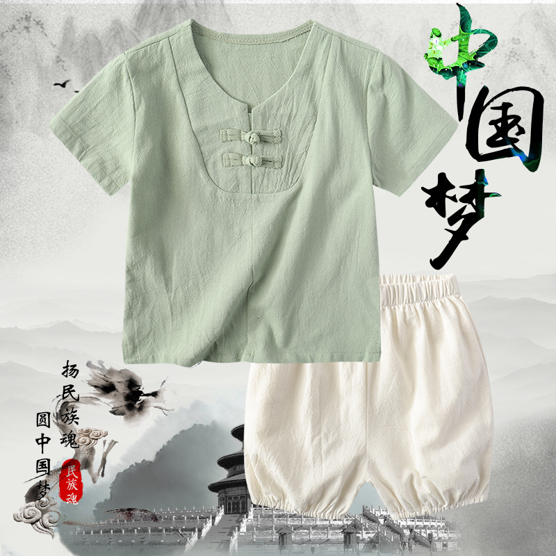 children Cotton and hemp suit A summer Boy Hanfu suit Summer wear 2-3-5 Short sleeved Cotton and hemp suit Two piece setin the Children/Baby/Family fitted , Children's Robes/Costume/National costume , Costume  category - from Buy2taobao.com to provide professional Taobao agent buy service