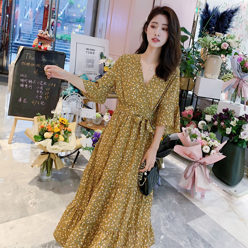 雪纺连衣裙子女夏季2019新款韩版甜美V领喇叭袖小清新小碎花长裙在类目 女装/女士精品, 连衣裙中 - 来自Buy2taobao.com提供专业的淘宝代购服务