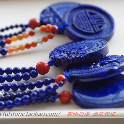 阿富汗圆牌福禄寿湛蓝飘金精工雕刻青金石吊坠配珠链在类目 饰品/流行首饰/时尚饰品新, 项坠/吊坠中 - 来自Buy2taobao.com提供专业的淘宝代购服务