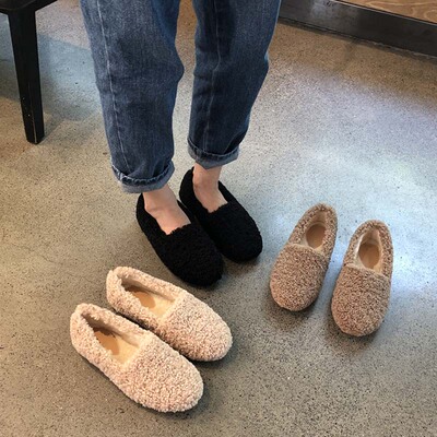 内增高女2018新款一脚蹬毛毛鞋秋冬外穿厚底加绒懒人羊羔毛豆豆鞋