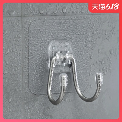 免打孔不锈钢挂钩强力粘胶承重墙壁门双挂钩厨房浴室衣服毛巾粘钩