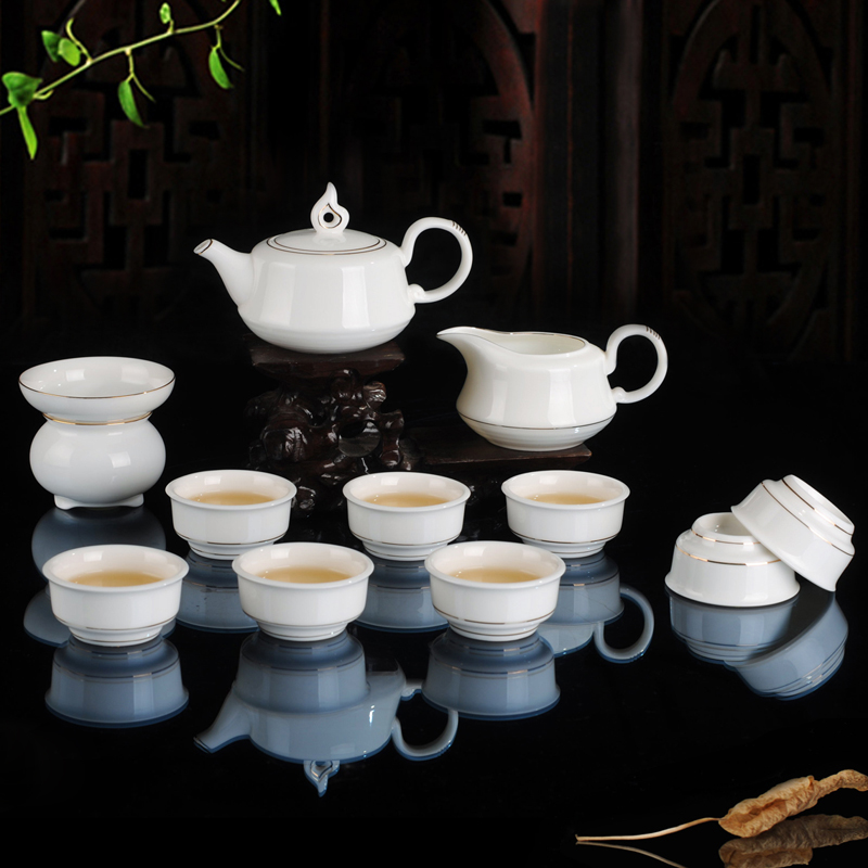玉瓷盖碗套装 整套泡茶功夫陶瓷茶具套装白瓷茶杯茶漏公道杯在类目 餐饮具, 茶具, 整套茶具中 - 来自Buy2taobao.com提供专业的淘宝代购服务