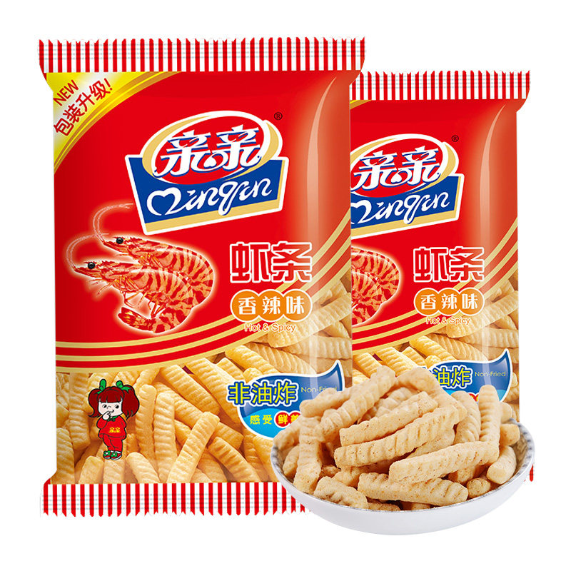 亲亲鲜虾条香辣味80g*2休闲膨化非油炸零食薯片特产