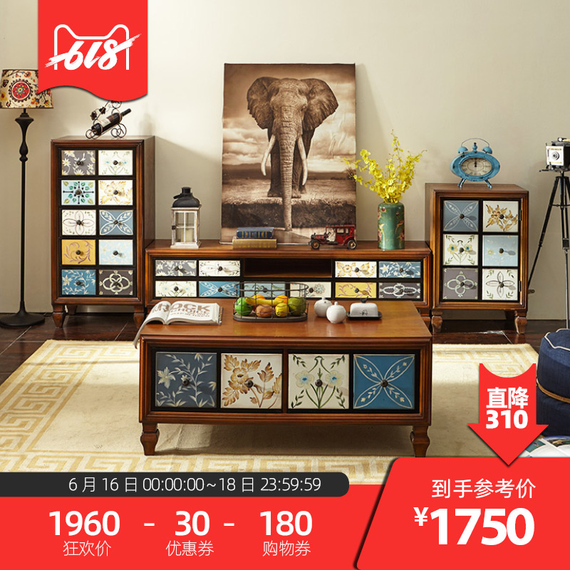 American style tea table TV cabinet combination Small apartment a living room Coloured drawing furniture Retro Do the old Storage Cabinet Wall Wine cabinetin the Residential furniture , Cabinet , TV cabinet category - from Buy2taobao.com to provide professional Taobao agent buy service