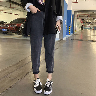 孕妇牛仔裤秋季外穿2019新款韩版宽松阔腿九分长裤秋冬萝卜老爹裤