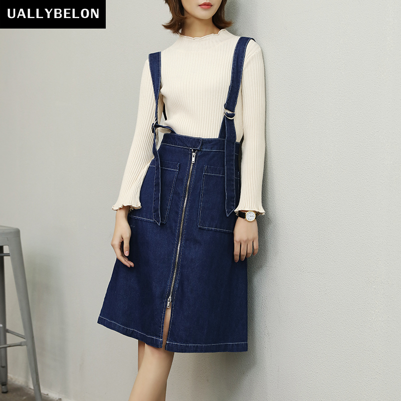 College wind cowboy Suspender skirt spring clothes 2019 new pattern Fashionable zipper pocket Ladies Mid length version skirtin the Women's clothing/Boutique , Skirts category - from Buy2taobao.com to provide professional Taobao agent buy service