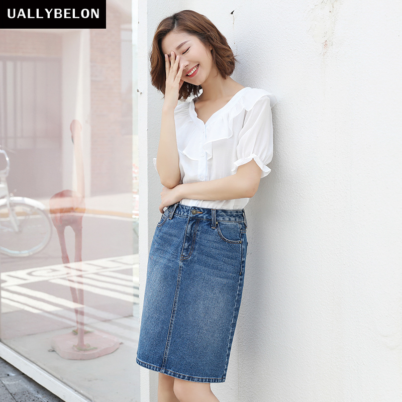 cowboy Self cultivation skirt summer 2019 new pattern comfortable pure cotton Retro Blue Female models Pants Mid length version skirtin the Women's clothing/Boutique , Skirts category - from Buy2taobao.com to provide professional Taobao agent buy service